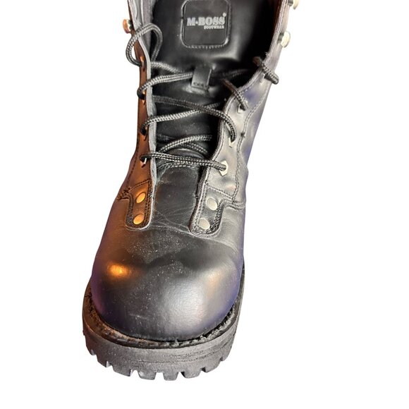 M-Boss Size 11.5 Genuine Leather Black Motorcycle Boots Steel Toe Side Zipper - Picture 3 of 12